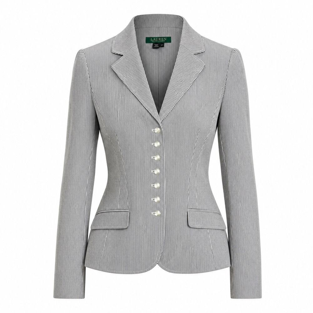 Lauren Ralph Lauren Blazer PL Black White Pinstripe Cotton Button Up Preppy Core